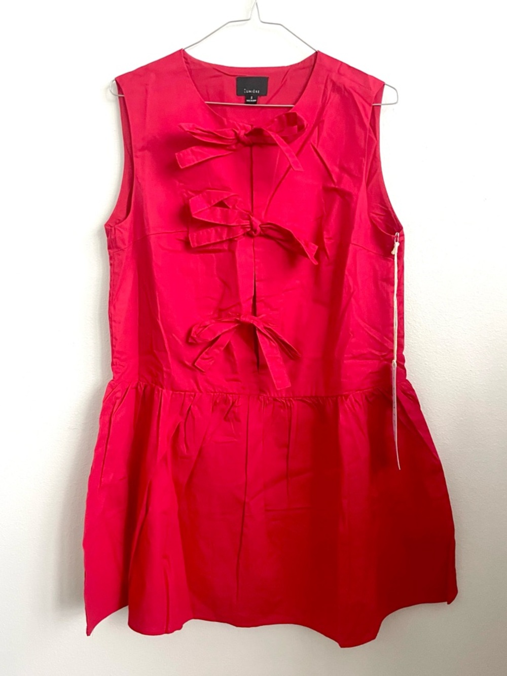 NWT Lumiere Red Bow Tie-Front Mini Dress S